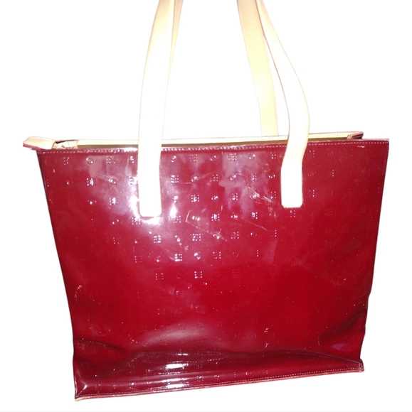 Arcadia Luxury Glossy Red Tote with Cream Handles - Picture 1 of 5